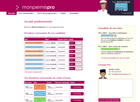 Page d'accueil du Compte Pro