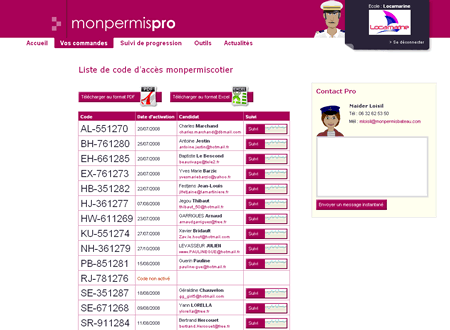 Listing d'une commande
